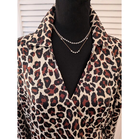 BEAUTIFUL by Lawrence Zarian Dress Women's 16 Cheetah Leopard Faux Wrap Career - Picture 2 of 12